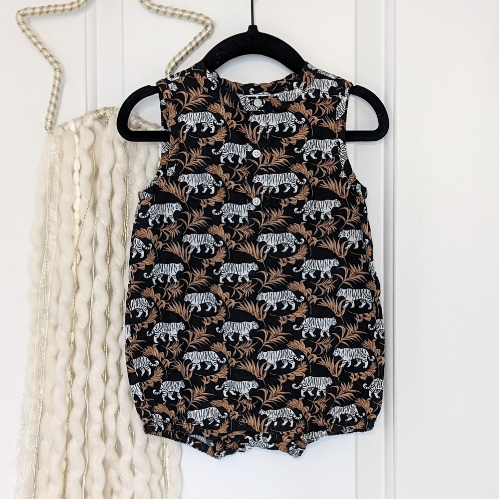 Janie and Jack Tiger Print Bubble Romper, 12-18m